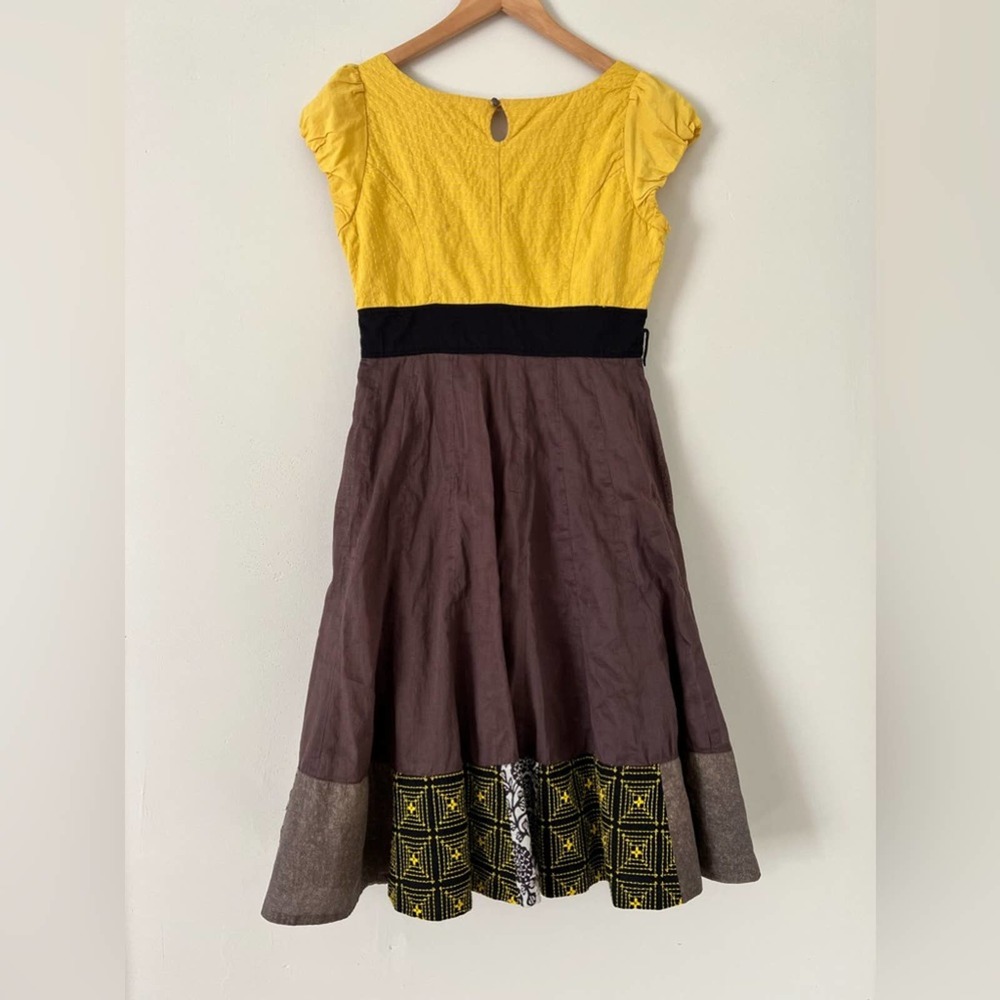 Anthropologie Yellow and Brown Midi Dress - Picture 4 of 7